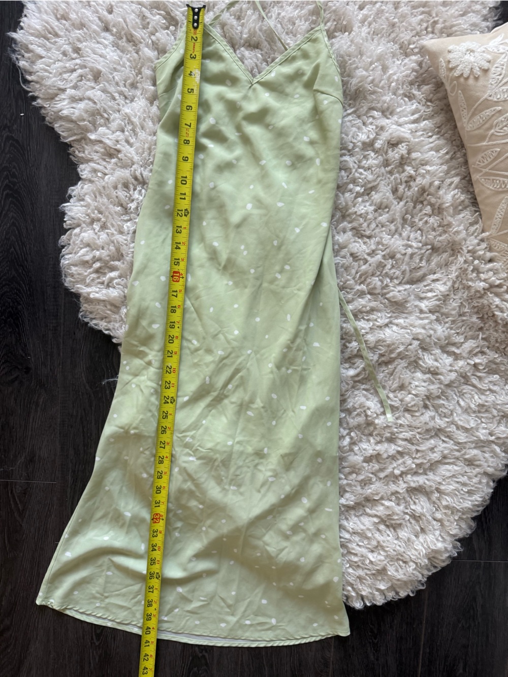 Princess Polly On Cloud Nine Open Back Dress in Sage Green w/ White Polka Dots - Picture 5 of 13